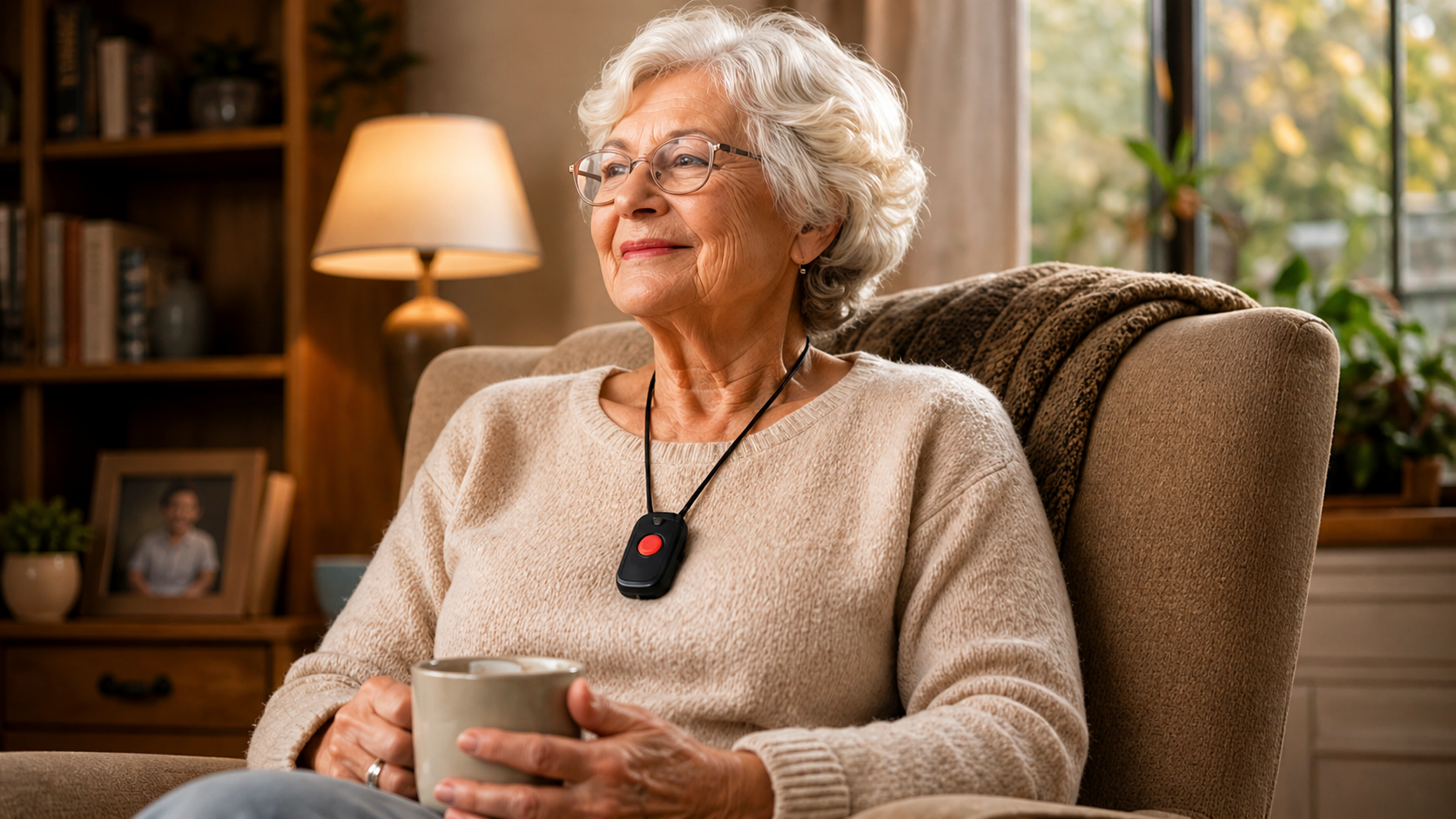Senior wearing personal safety device
