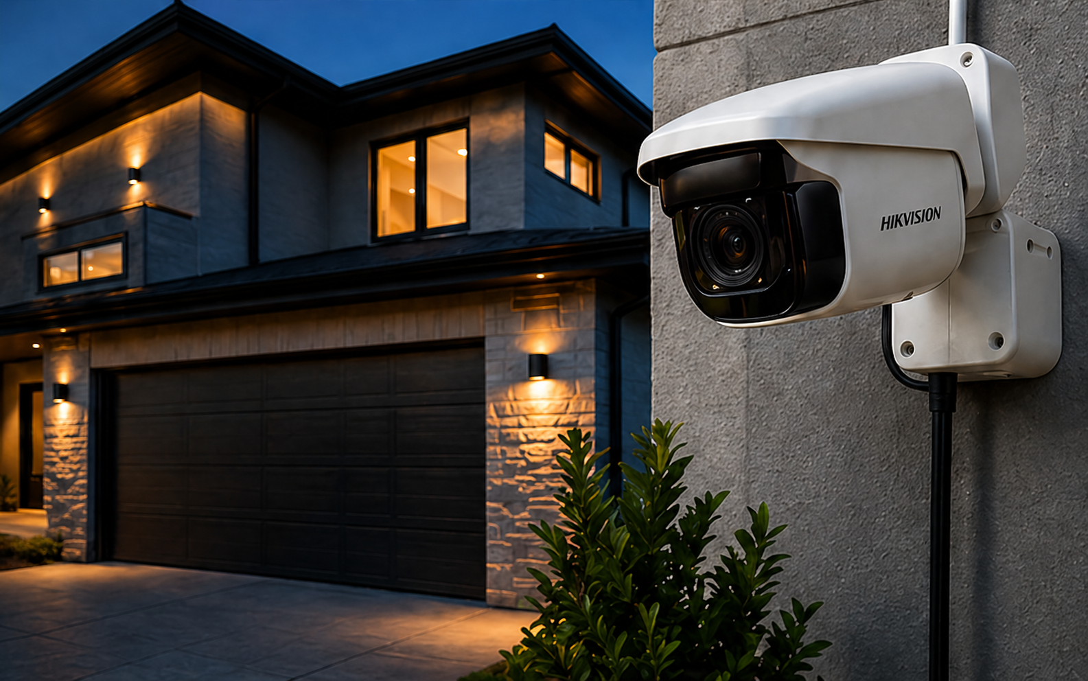 Modern home with security camera